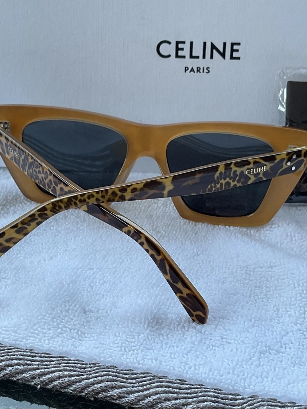 Celine Leopard-Print Angular Cat-Eye Sunglasses - Brown/Black